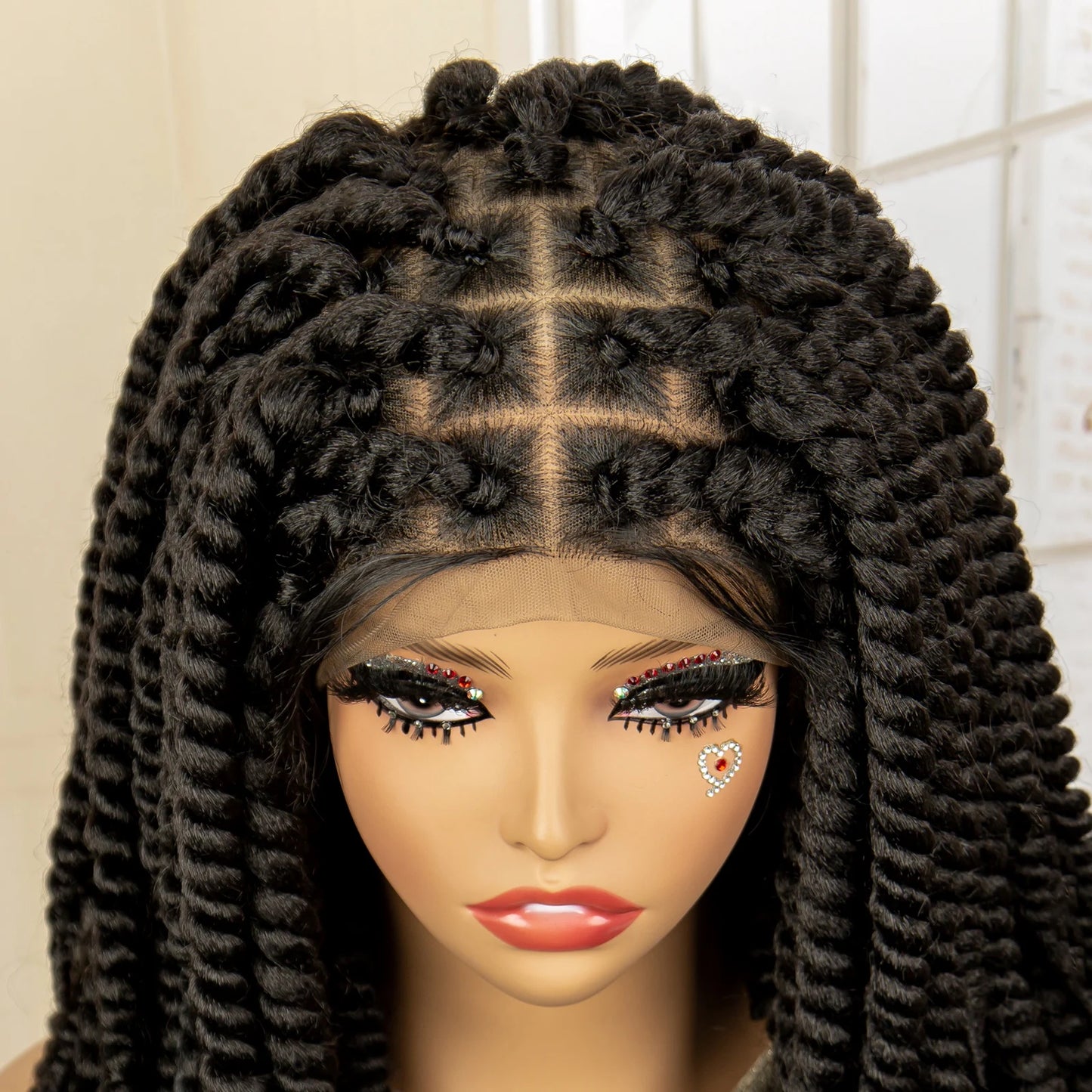 Synthetic Twisted Braided Wigs for Black Women Full Lace Synthetic Braided Wigs Brown Bob Wig Knotless 16 Inch