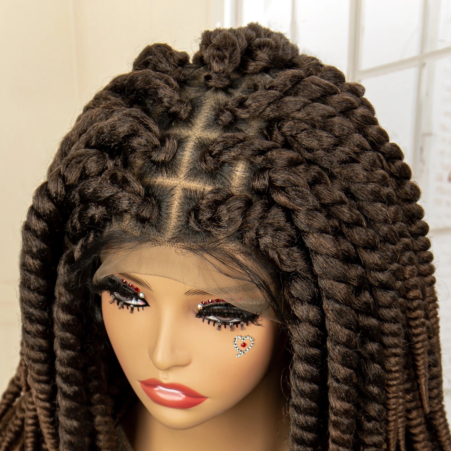 Synthetic Twisted Braided Wigs for Black Women Full Lace Synthetic Braided Wigs Brown Bob Wig Knotless 16 Inch
