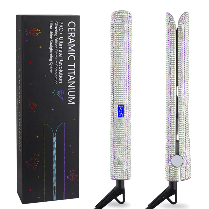 Rhinestone Flat Iron For a Perm Titanium Straightening Irons LCD Display Floating 2 Inches Wide Plate Hair Straightener Curler