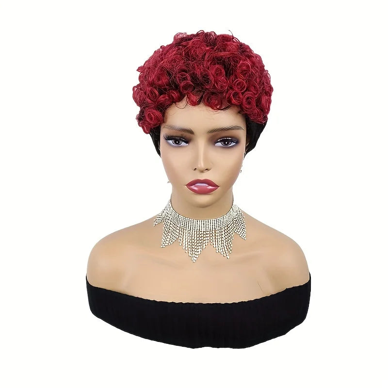 pixie cut natural black color 6inch daily party christmas use remy wig machine made wig 150% density short curly human hair wigs