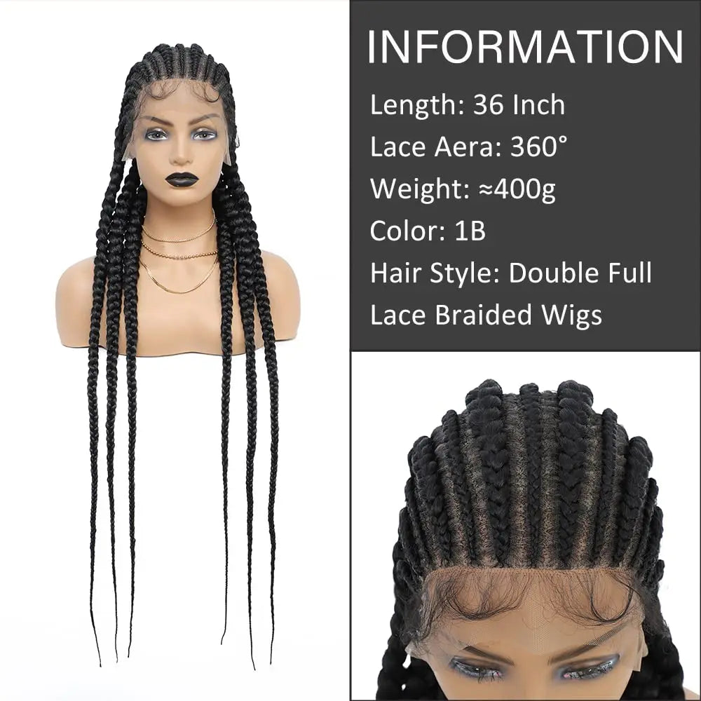Incoo 36" Synthetic Full Lace Braided Wigs For Black Women Jumbo Knotless Box Braid Lace Wigs Cornrow Wig Braide African Hair