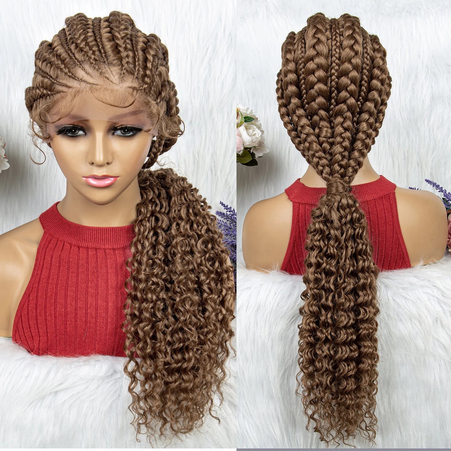 Lace Frontal Synthetic Braided Wigs Lace Front Braided Ponytail Wig Natural Knotless with Baby Hair for Black Women Daily Use