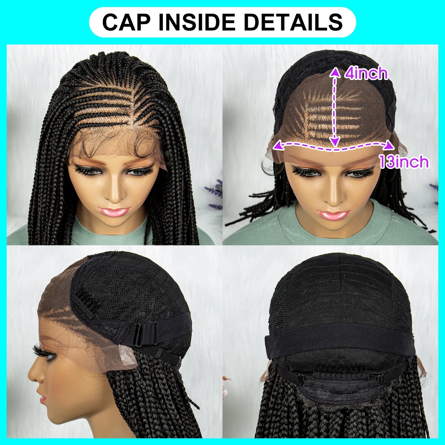 Short Box Braided Wig Synthetic Bob Wig Knotless Braiding Wig Lace Front 16 Inches Afro Braided Hair For Black Women
