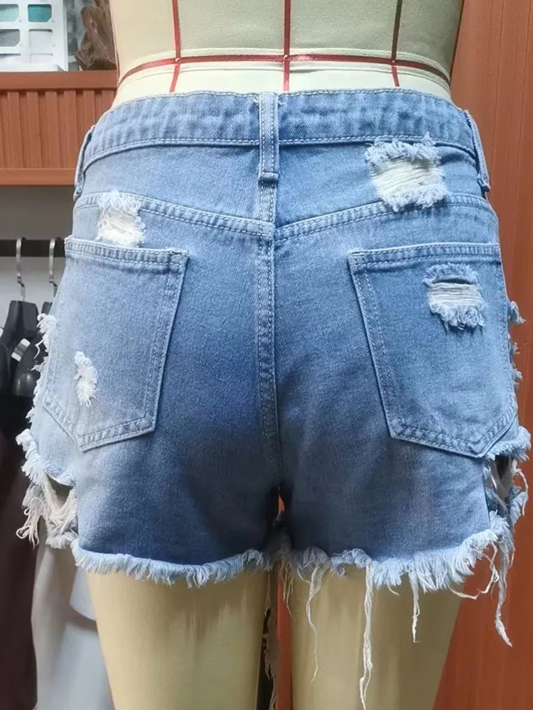 Summer Women Shorts Mini Jeans Lady Sexy Ripped Hot Fetish Denim Pants Lady High Street Party Elastic Denim Shorts