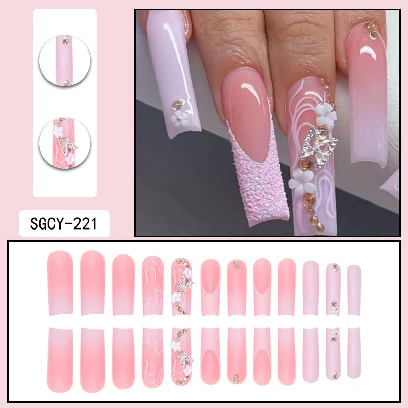 24 Long Coffin Wholesale fake nails art, latest finger artificial nail press on nails