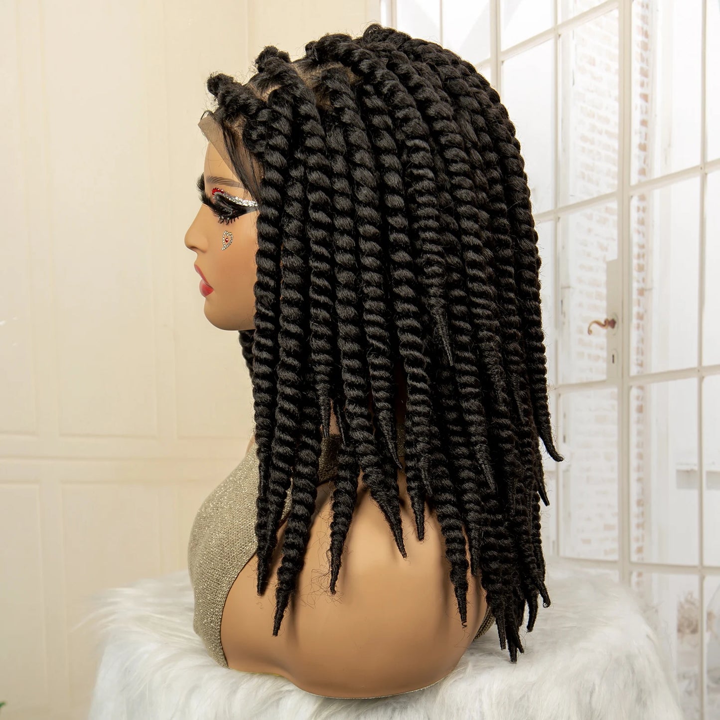 Synthetic Twisted Braided Wigs for Black Women Full Lace Synthetic Braided Wigs Brown Bob Wig Knotless 16 Inch