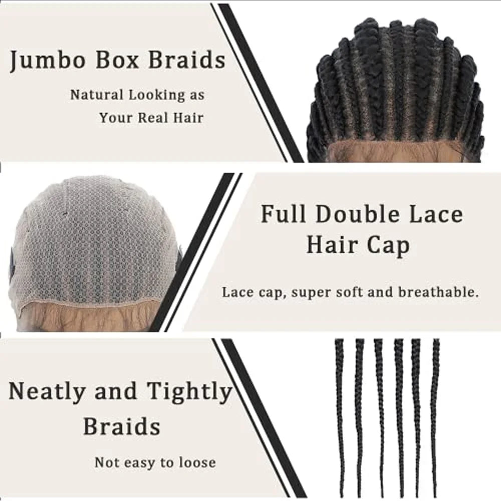 Incoo 36" Synthetic Full Lace Braided Wigs For Black Women Jumbo Knotless Box Braid Lace Wigs Cornrow Wig Braide African Hair