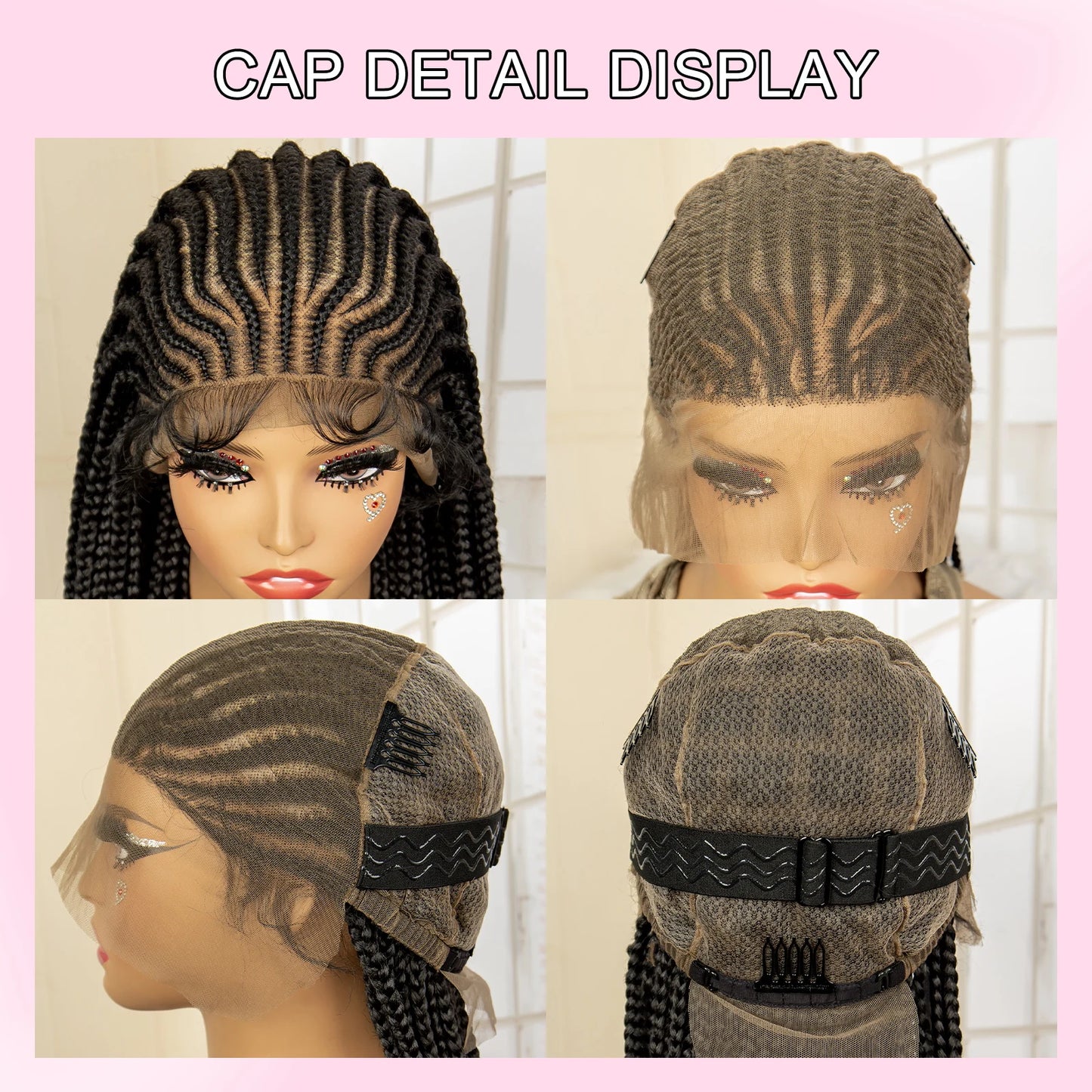 34 Inches Handmade Synthetic Braiding Wig HD Full Lace Cornrow Braided Wigs Back Knotless Box Braids Wig for Black Women