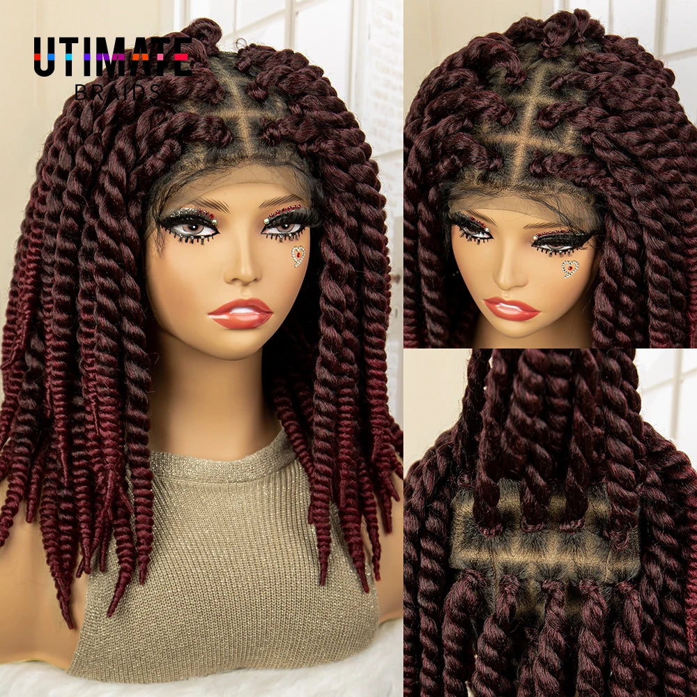 Synthetic Twisted Braided Wigs for Black Women Full Lace Synthetic Braided Wigs Brown Bob Wig Knotless 16 Inch