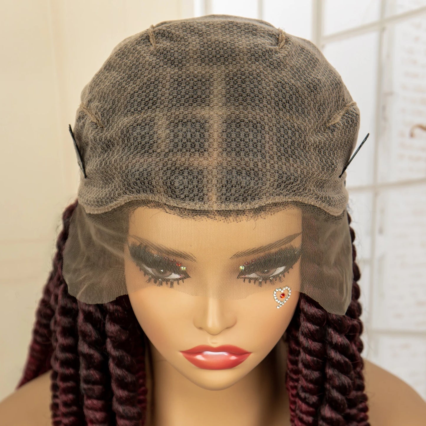Synthetic Twisted Braided Wigs for Black Women Full Lace Synthetic Braided Wigs Brown Bob Wig Knotless 16 Inch