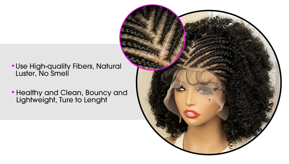Full Lace Afro Braided Wig for Women African Wig Cornrow Braids Lace Wig with Baby Hair 8 Inch Short Kinky Curly Braid Wigs