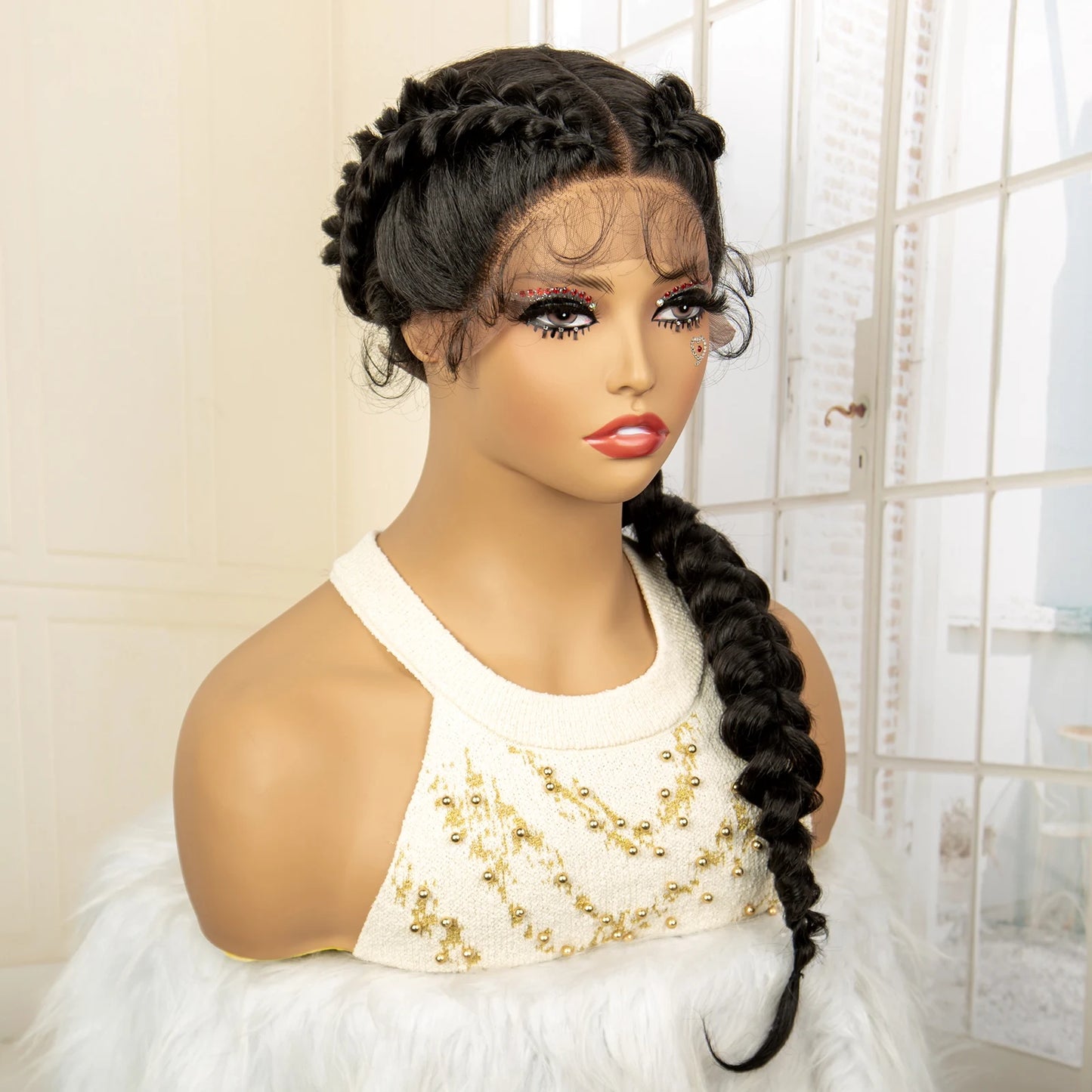 Synthetic Fishtail Braided Wigs Lace Front Wig 24 Inches Cornrow Braiding Wigs with Baby Hair for Black Women Braids Wig