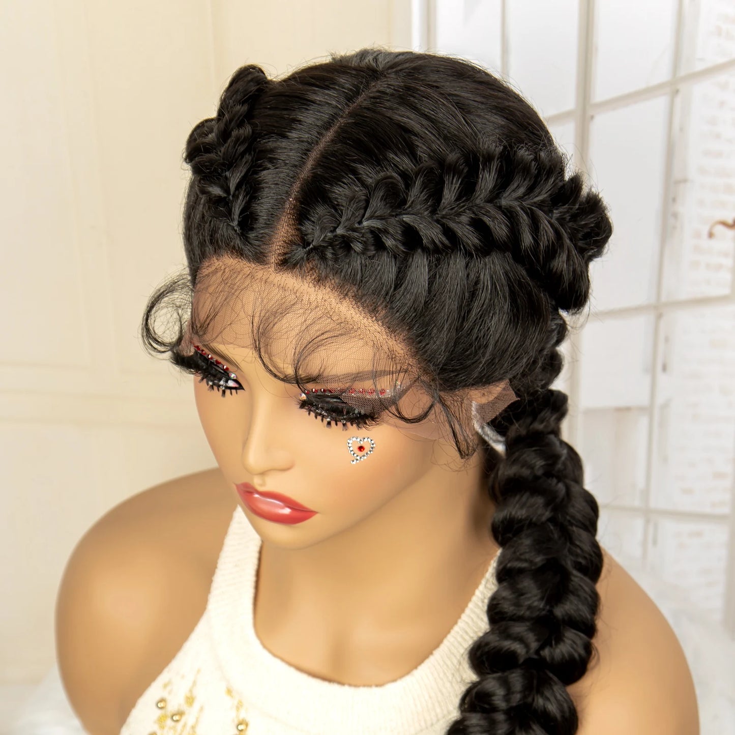 Synthetic Fishtail Braided Wigs Lace Front Wig 24 Inches Cornrow Braiding Wigs with Baby Hair for Black Women Braids Wig