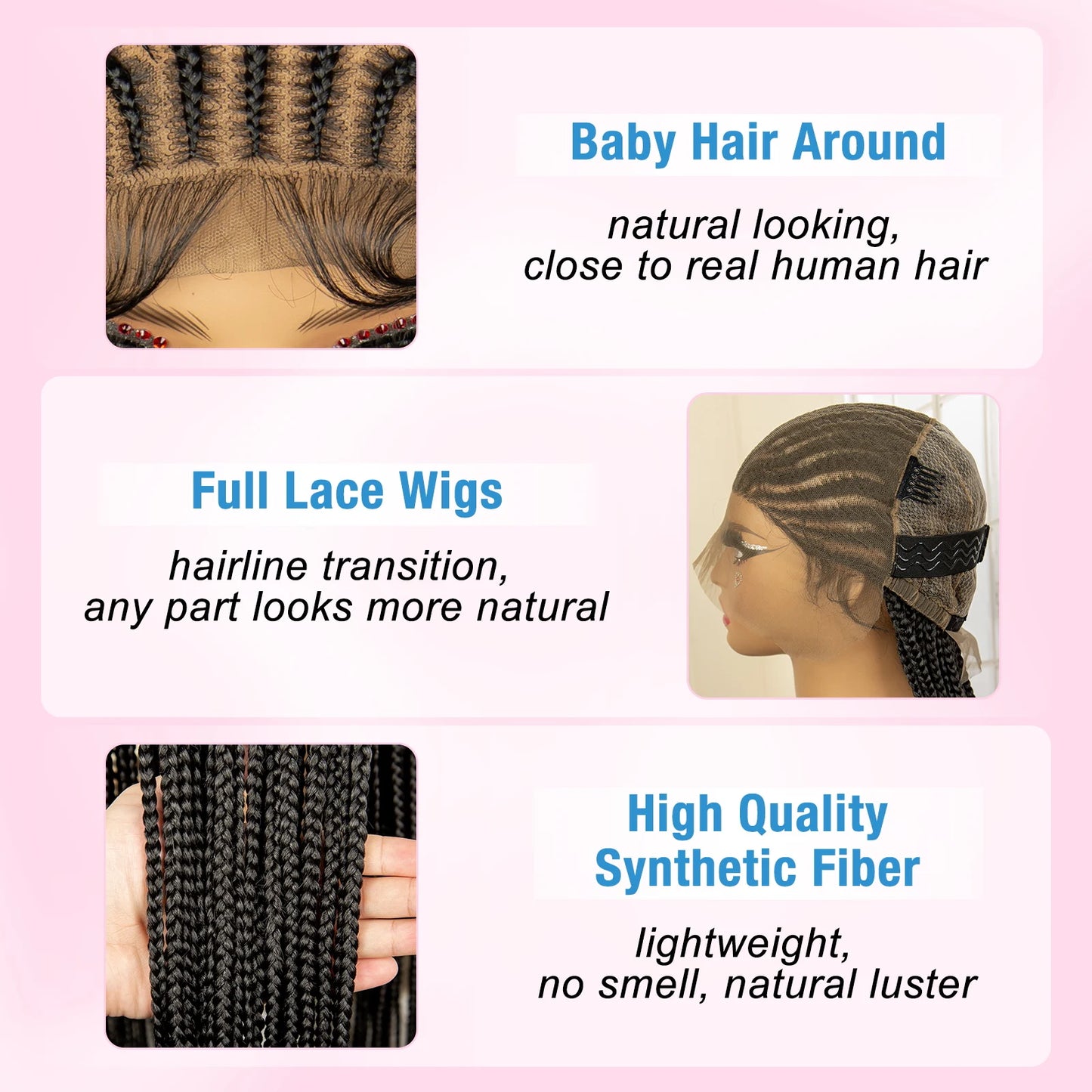 34 Inches Handmade Synthetic Braiding Wig HD Full Lace Cornrow Braided Wigs Back Knotless Box Braids Wig for Black Women