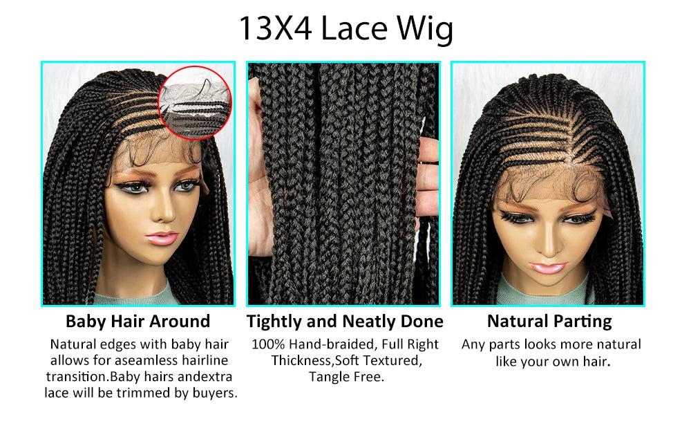 Short Box Braided Wig Synthetic Bob Wig Knotless Braiding Wig Lace Front 16 Inches Afro Braided Hair For Black Women