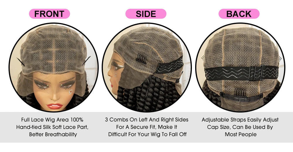 Synthetic Twisted Braided Wigs for Black Women Full Lace Synthetic Braided Wigs Brown Bob Wig Knotless 16 Inch