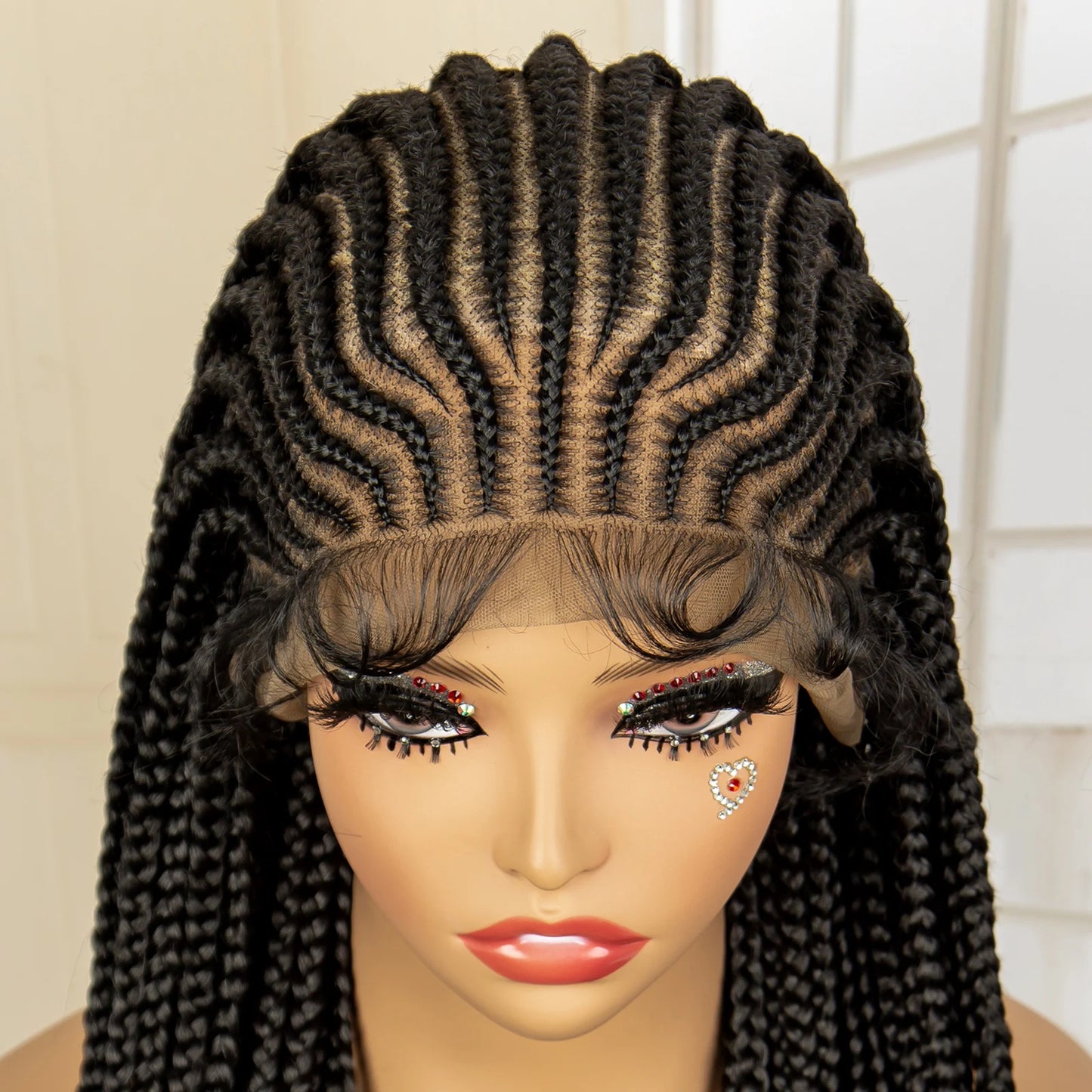 34 Inches Handmade Synthetic Braiding Wig HD Full Lace Cornrow Braided Wigs Back Knotless Box Braids Wig for Black Women