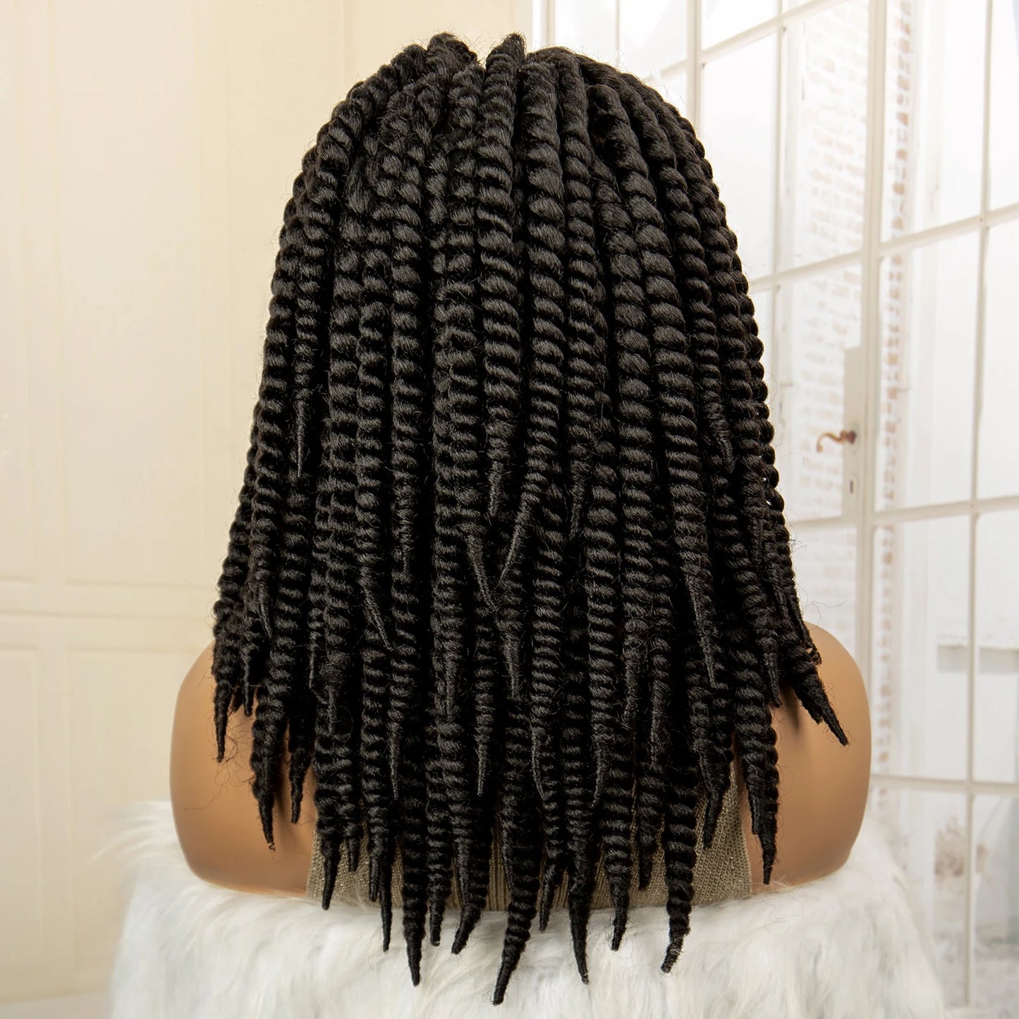 Synthetic Twisted Braided Wigs for Black Women Full Lace Synthetic Braided Wigs Brown Bob Wig Knotless 16 Inch