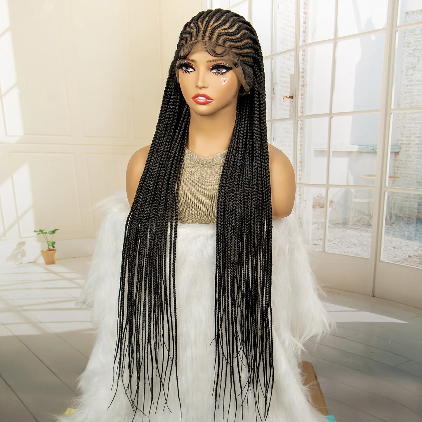 34 Inches Handmade Synthetic Braiding Wig HD Full Lace Cornrow Braided Wigs Back Knotless Box Braids Wig for Black Women
