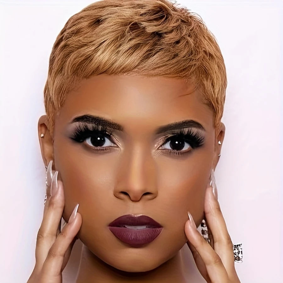 150% Density 4 Inch Pixie Cut Wig Short Human Hair Wigs For Women Full Machine Made Wig