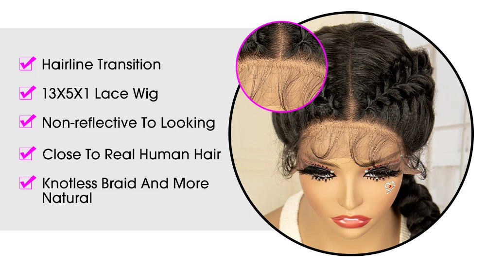 Synthetic Fishtail Braided Wigs Lace Front Wig 24 Inches Cornrow Braiding Wigs with Baby Hair for Black Women Braids Wig