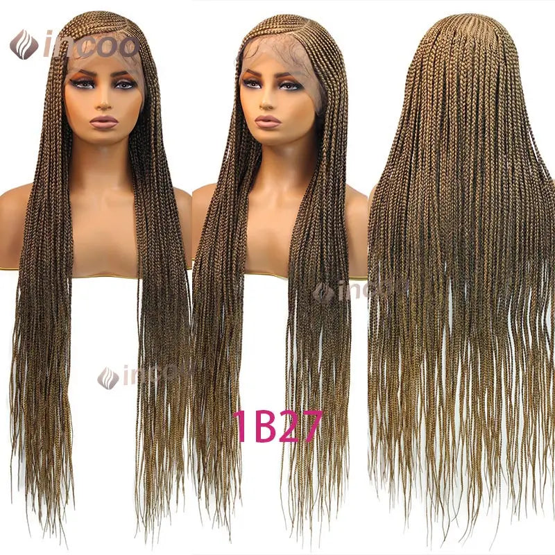 36" Cornrow Braided Wigs Synthetic Handmade Side Part Braided Wig Full Lace Frontal Braiding Wig Goddess Knotless Box Braids Wig