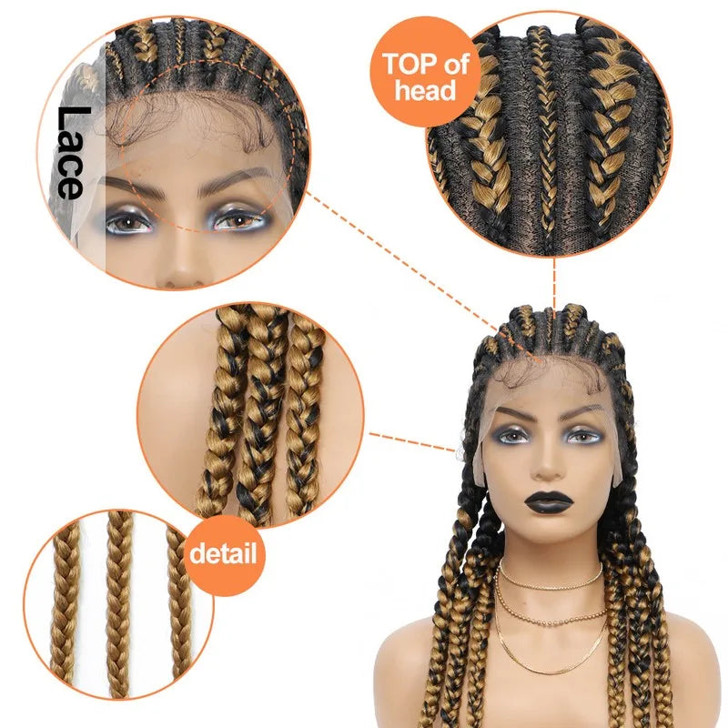 Incoo 36" Synthetic Full Lace Braided Wigs For Black Women Jumbo Knotless Box Braid Lace Wigs Cornrow Wig Braide African Hair