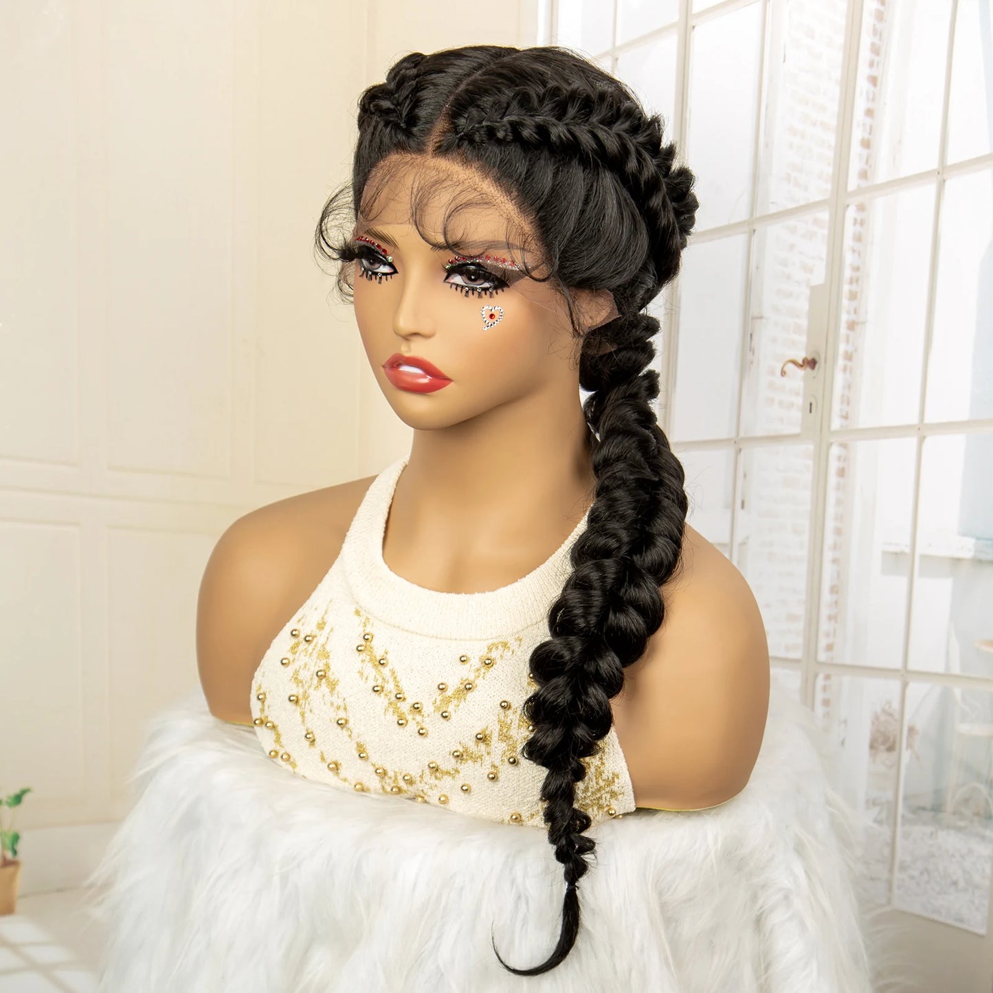 Synthetic Fishtail Braided Wigs Lace Front Wig 24 Inches Cornrow Braiding Wigs with Baby Hair for Black Women Braids Wig
