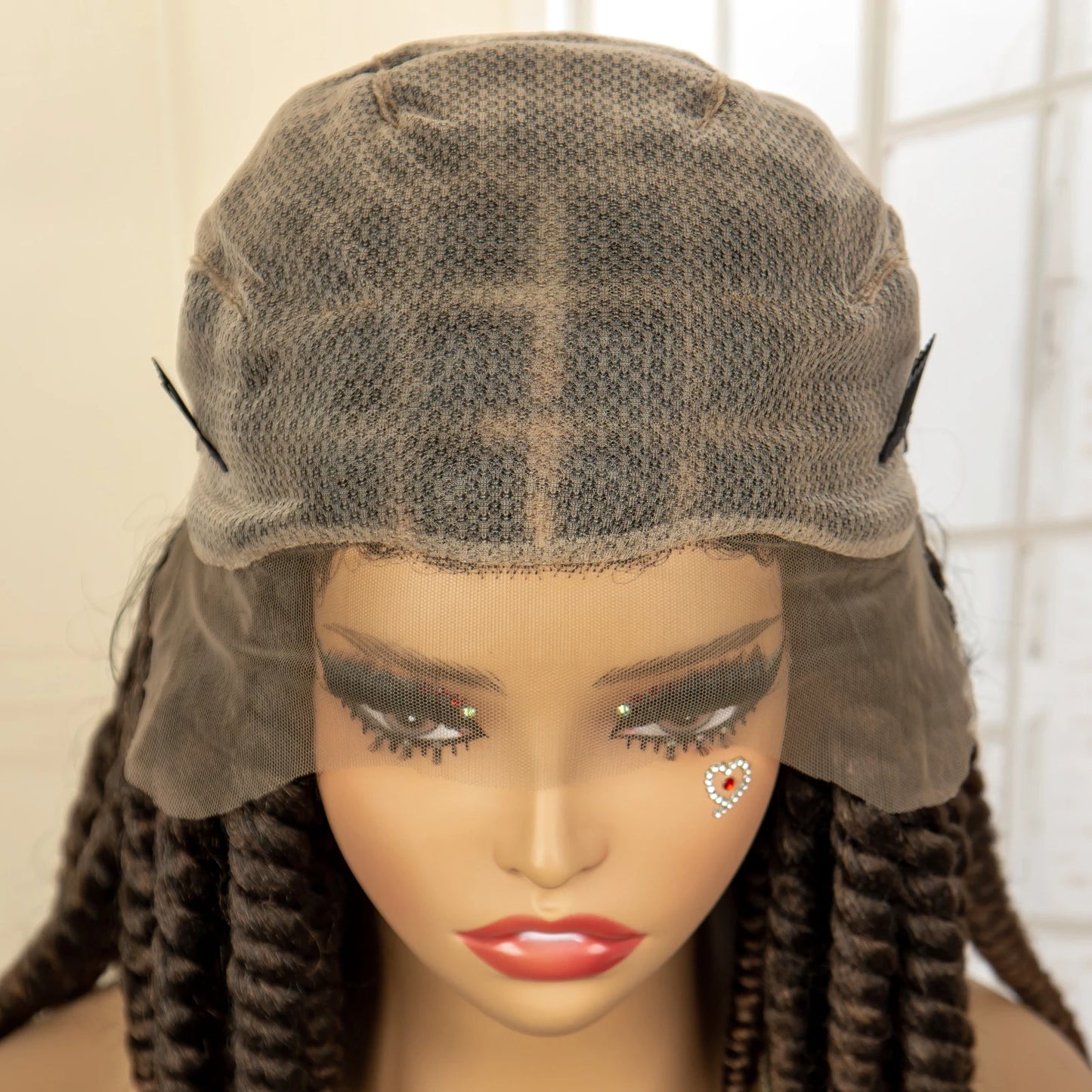 Synthetic Twisted Braided Wigs for Black Women Full Lace Synthetic Braided Wigs Brown Bob Wig Knotless 16 Inch