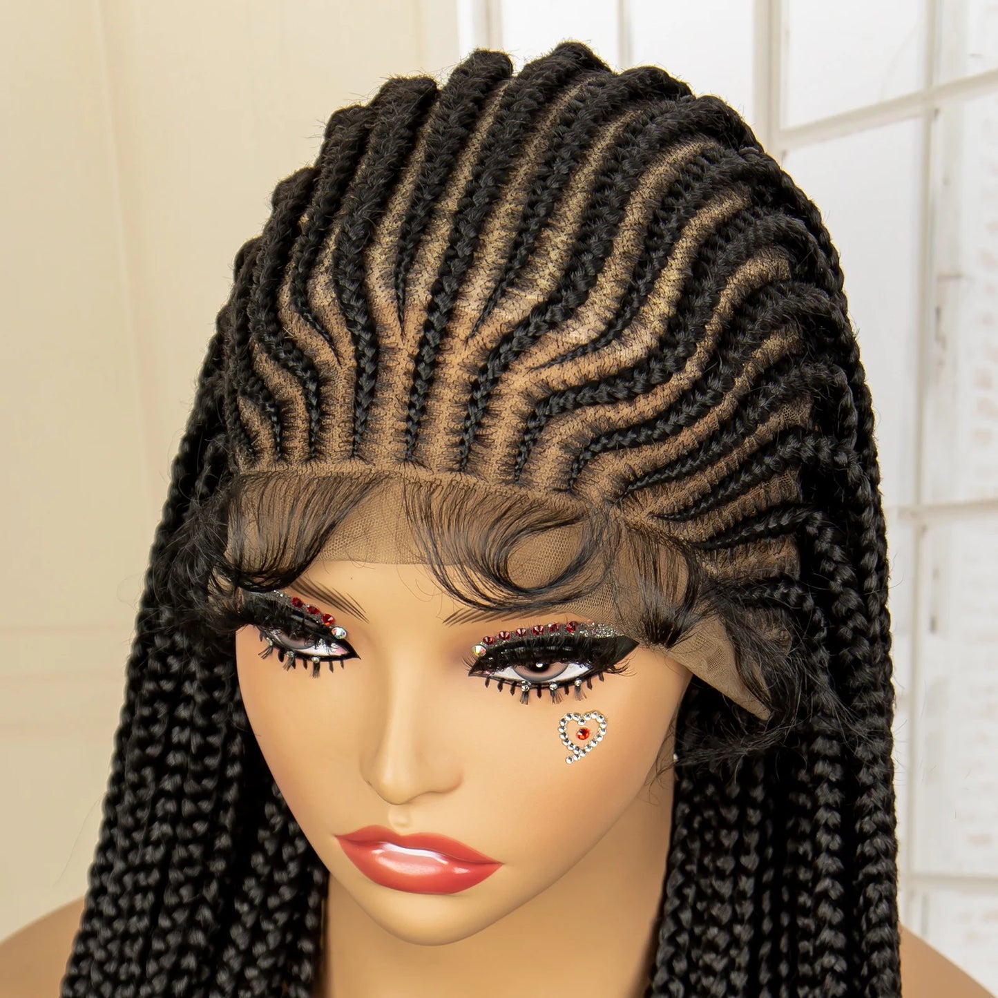 34 Inches Handmade Synthetic Braiding Wig HD Full Lace Cornrow Braided Wigs Back Knotless Box Braids Wig for Black Women