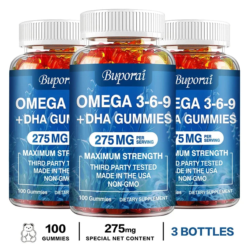 Omega 3 6 9 + DHA Gummies - Improves Circulation & Increases Antioxidant Activity, Supports Eye, Skin, Brain and Immune Health