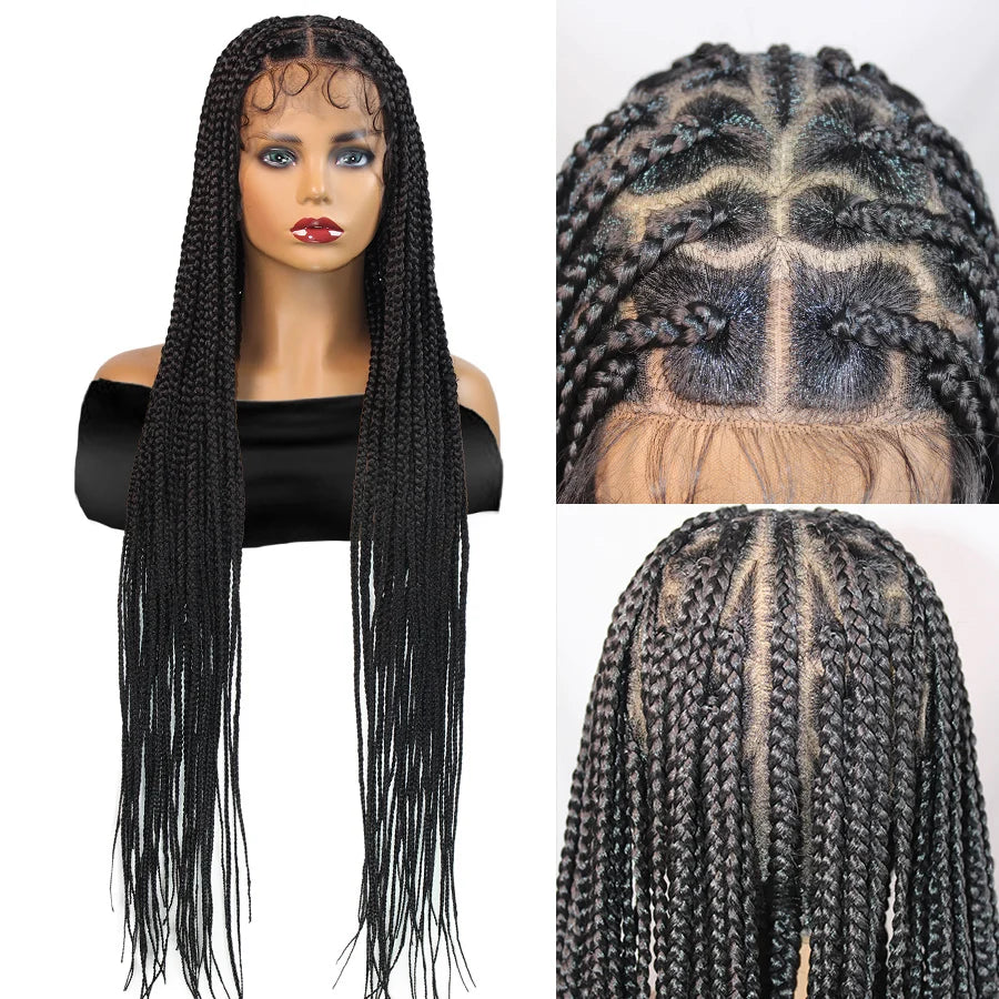 36Inch Knotless Box Braided Wigs Synthetic Full Lace Cornrows Braids Wig With Baby Hair Goddess Fulani Braiding Wigs Black Women