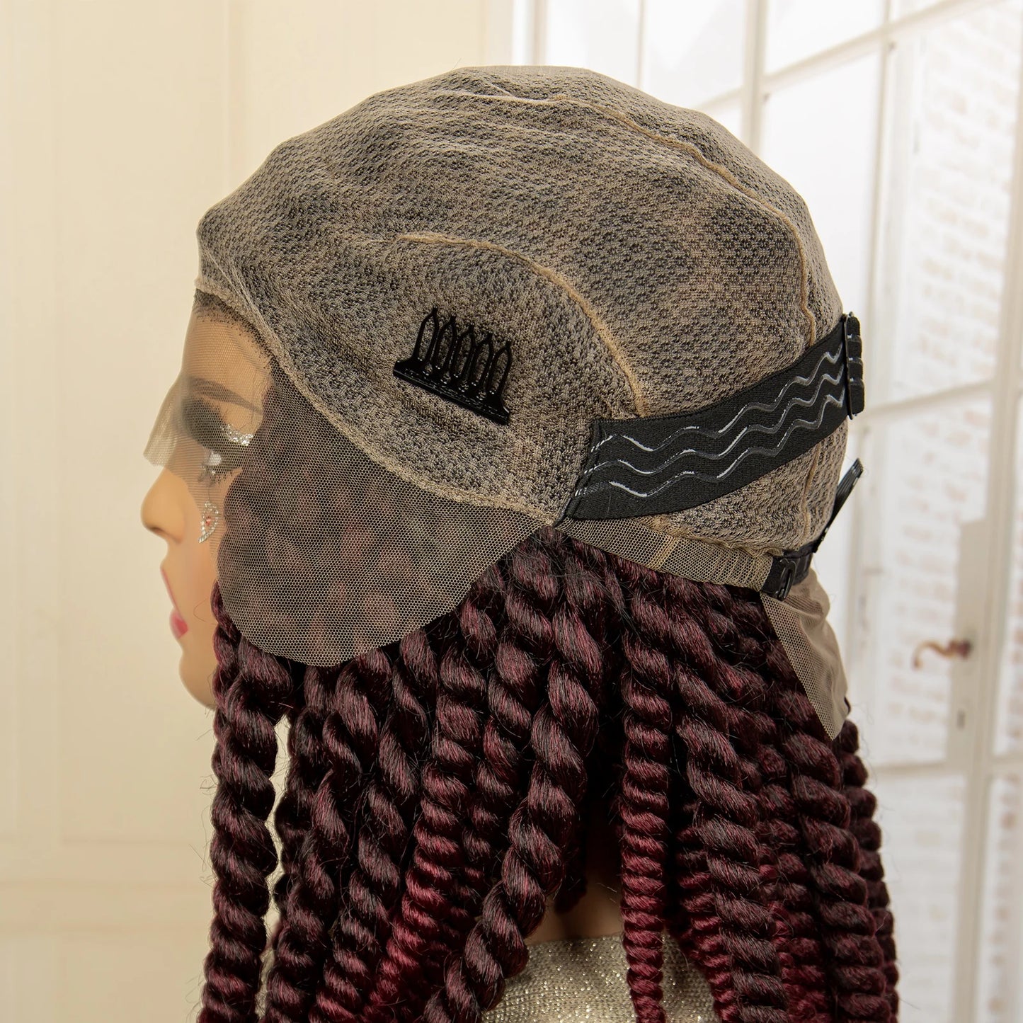 Synthetic Twisted Braided Wigs for Black Women Full Lace Synthetic Braided Wigs Brown Bob Wig Knotless 16 Inch