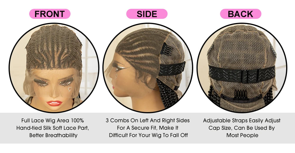 34 Inches Handmade Synthetic Braiding Wig HD Full Lace Cornrow Braided Wigs Back Knotless Box Braids Wig for Black Women