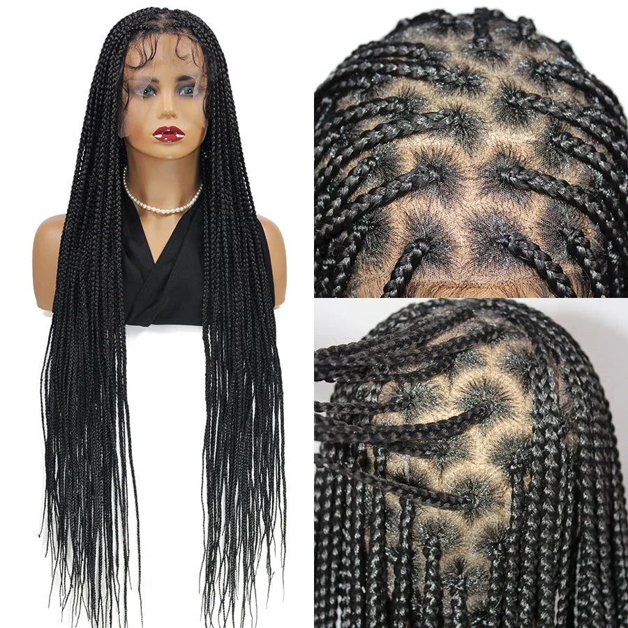 36Inch Knotless Box Braided Wigs Synthetic Full Lace Cornrows Braids Wig With Baby Hair Goddess Fulani Braiding Wigs Black Women