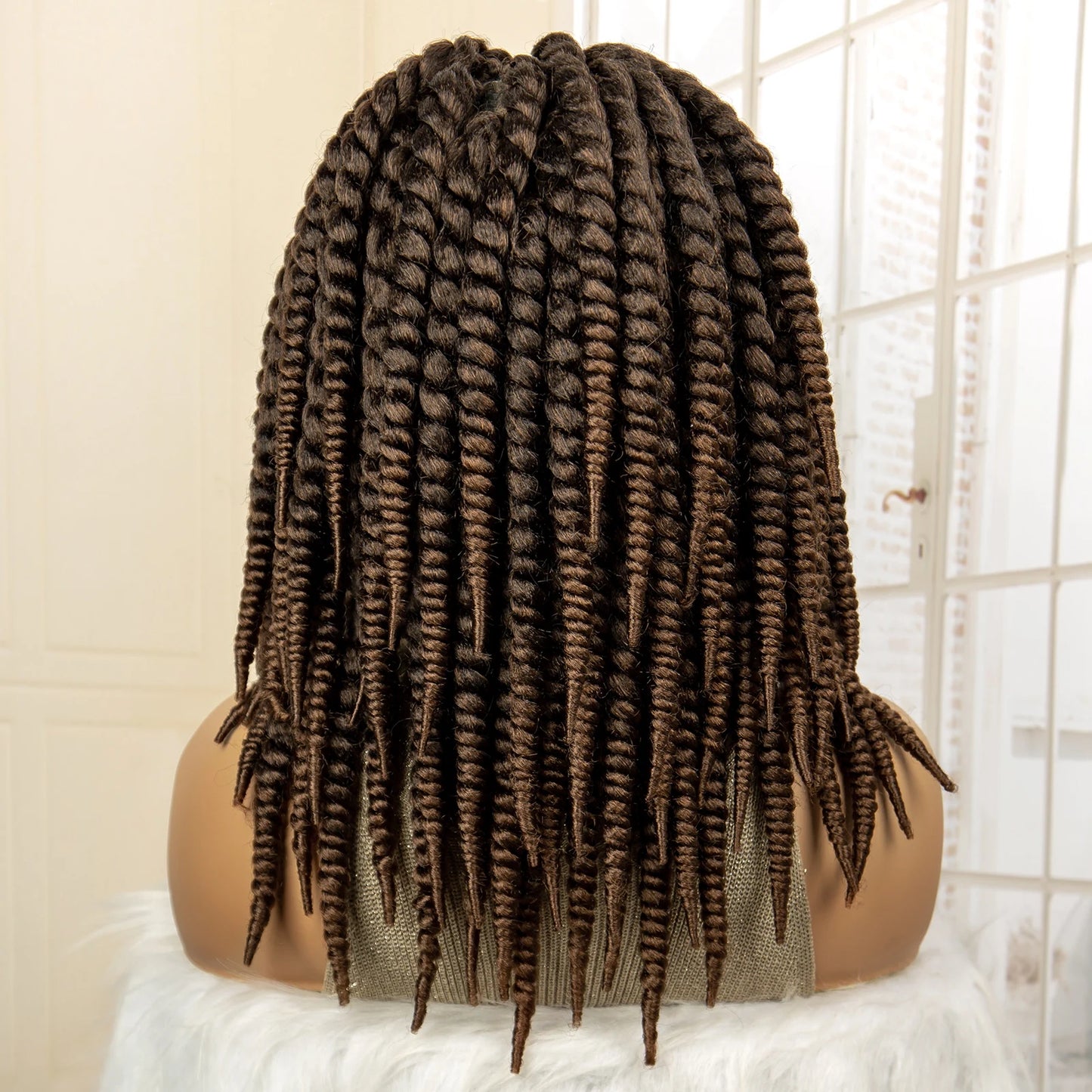 Synthetic Twisted Braided Wigs for Black Women Full Lace Synthetic Braided Wigs Brown Bob Wig Knotless 16 Inch