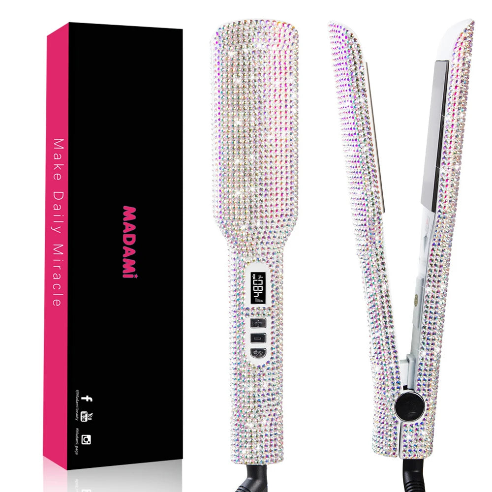Rhinestone Flat Iron For a Perm Titanium Straightening Irons LCD Display Floating 2 Inches Wide Plate Hair Straightener Curler