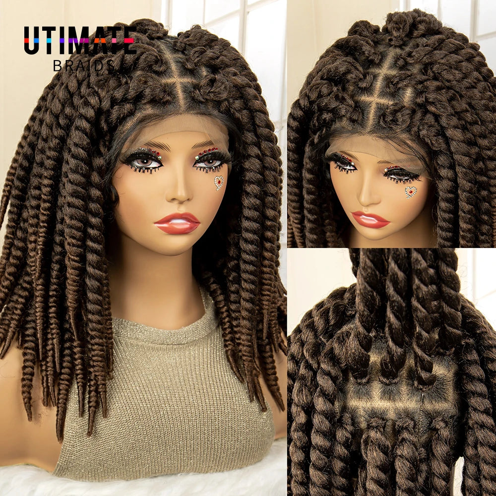 Synthetic Twisted Braided Wigs for Black Women Full Lace Synthetic Braided Wigs Brown Bob Wig Knotless 16 Inch