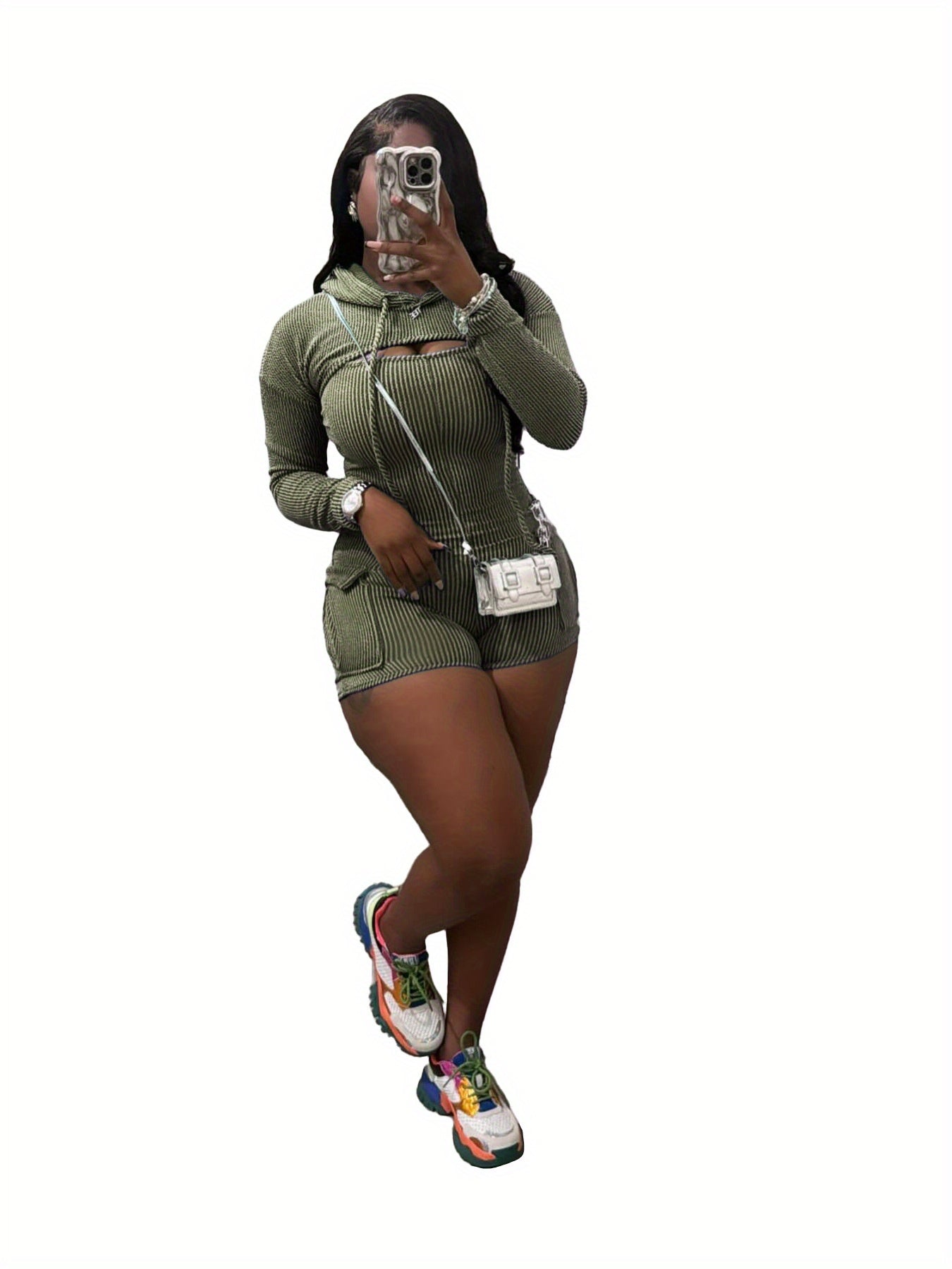 Tops Removable Long Sleeve Hoodie Cargo Shorts Bodysuit Women Sleeveless Rompers Bodysuit Summer Fashion Textured Bodycon Cargo Short Jumpsuits Outfits