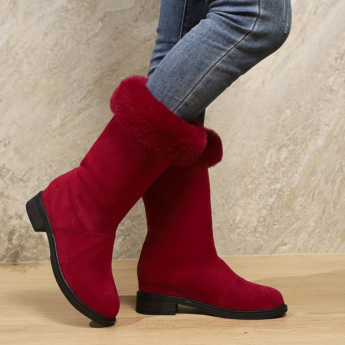Ladies' Fashion Classic Plush Women'S Boots | Soft Touch, Winter Warm Comfort, Slip-on, Platform Heel, Mid Heel Height