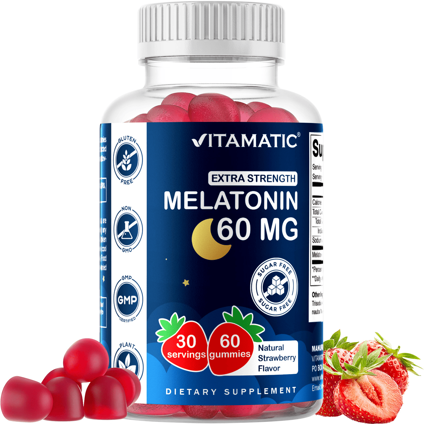 Vitamatic Sugar Free Melatonin 60mg - 60 Vegetarian Gummies - Non-Habit Forming Supplement
