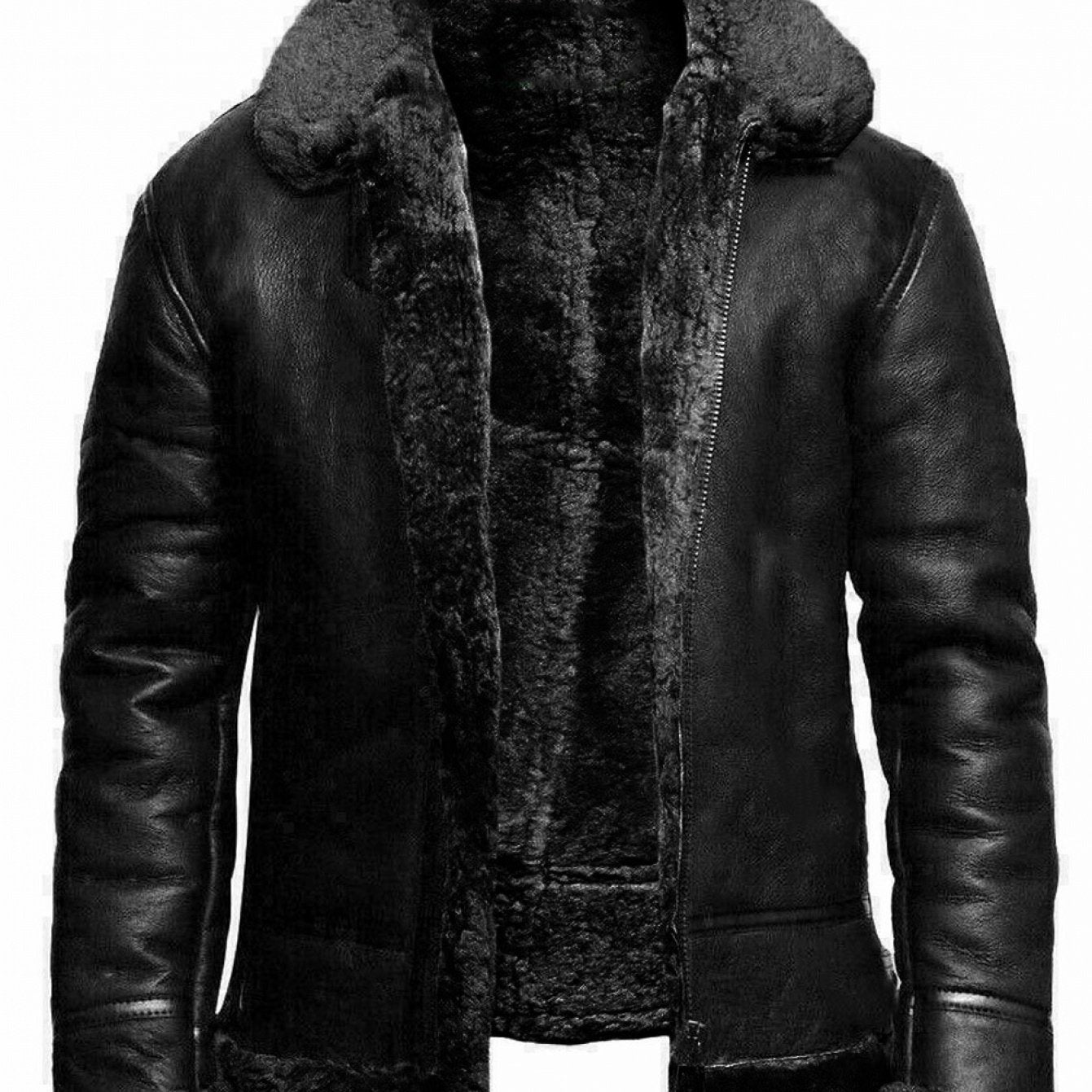 Men's Winter Fleece-Lined Lapel Jacket - Full-Zip Mid-Length Coat with Lapel Collar, Loose Fit Outerwear for Cold Weather, Machine Washable, Casual & Formal (Office/Party) - Black (No Elasticity, Fleece)