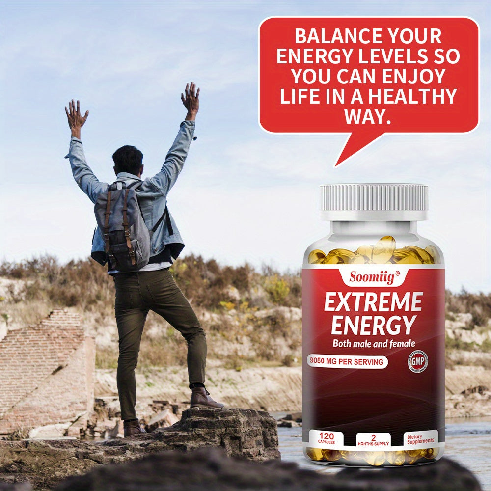 Red Ginseng, Maca and Saw Palmetto Supplement 9050mg - Everyday Energy Support for Men and Women - 120 Softgels