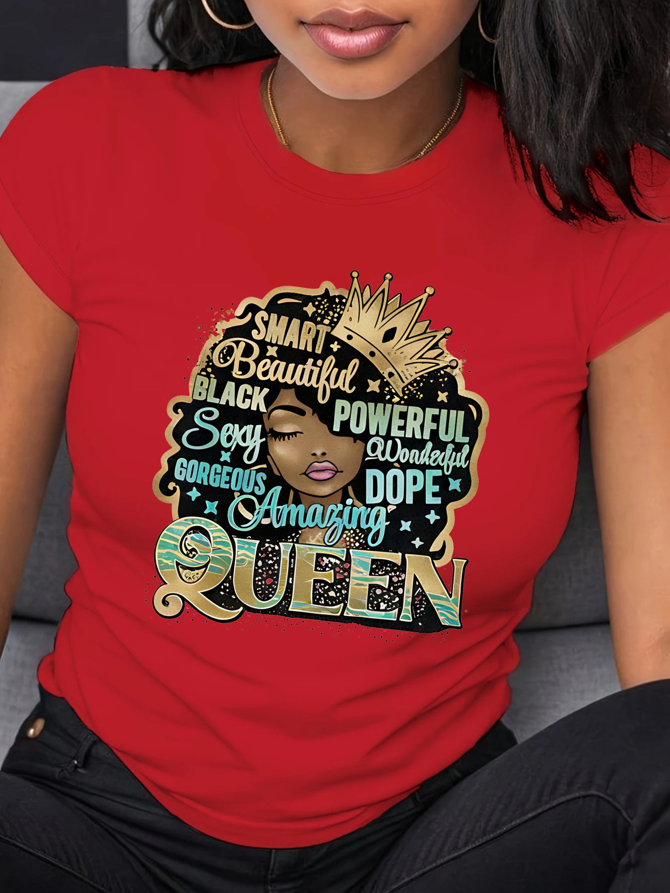 Plus size women'S casual T-shirt, Smart Beautiful Black Powerful Sexy Queen Graphic Tee