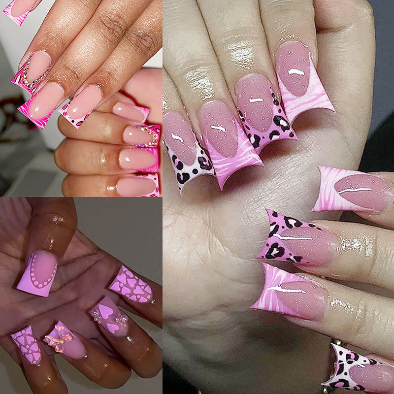 72PCS (3pcs) Pink Duckbill Clip Nail Art Set - Floral and Sparkling Rhinestone Design, Suitable for All Women, Parties, Celebrations and Daily Wear, Easy to Apply and Long-lasting Effect