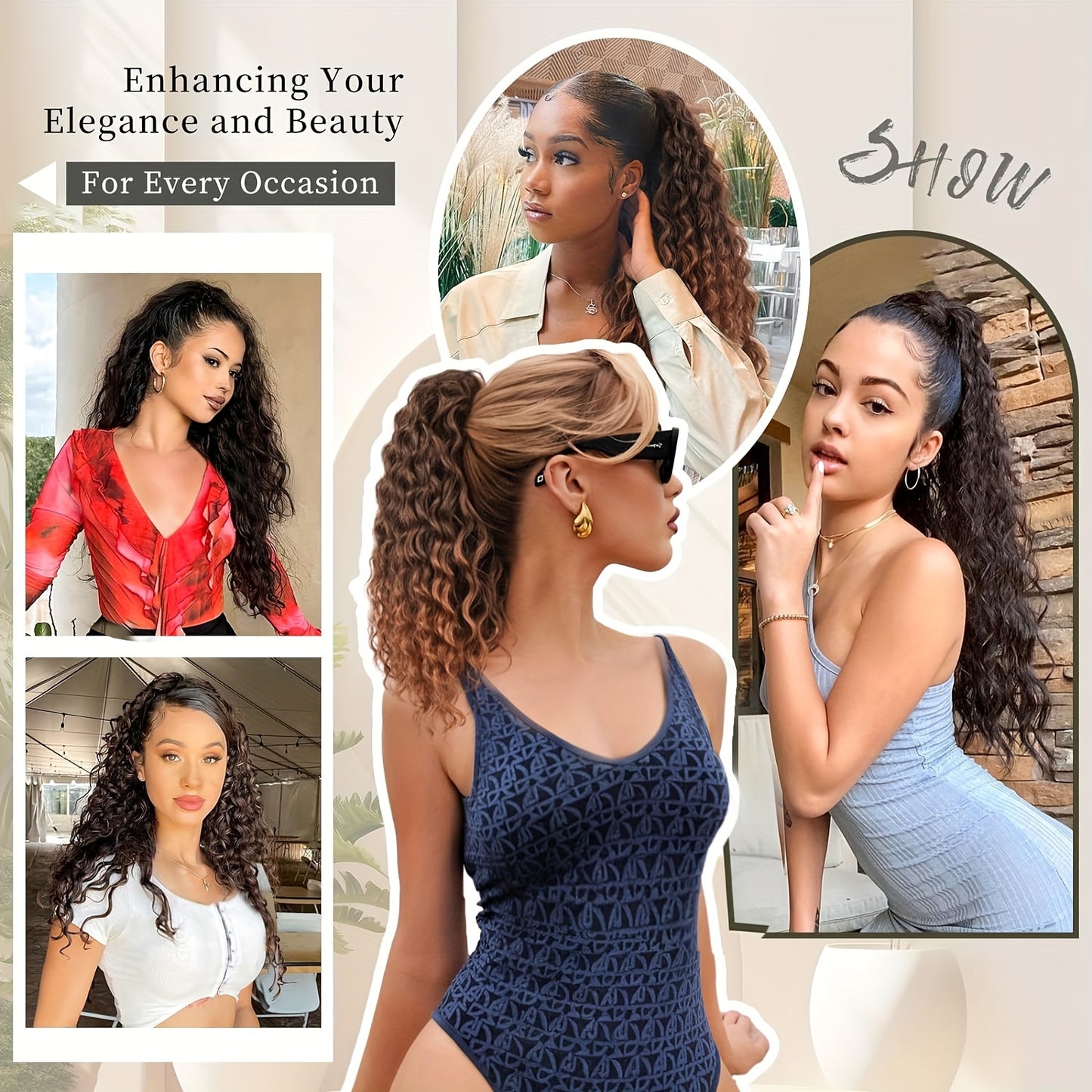 1Pcs Curly Ponytail Extension Drawstring Ponytail For Women Black Mixed Medium Auburn Curly Clip In Hair Extensions 20 Inch Ponytail Extension Synthetic Hairpiece For Daily Party