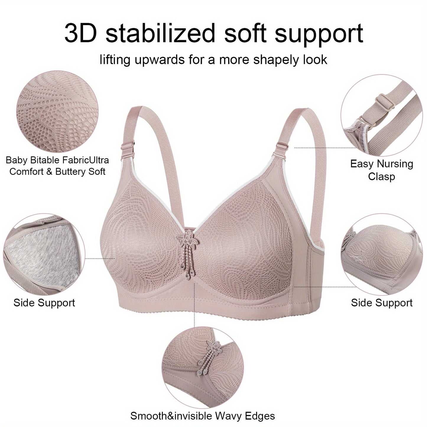 5-Pack Elegant Printed Wireless Bra with Adjustable Straps plaid Wire Free Support in Various Colors