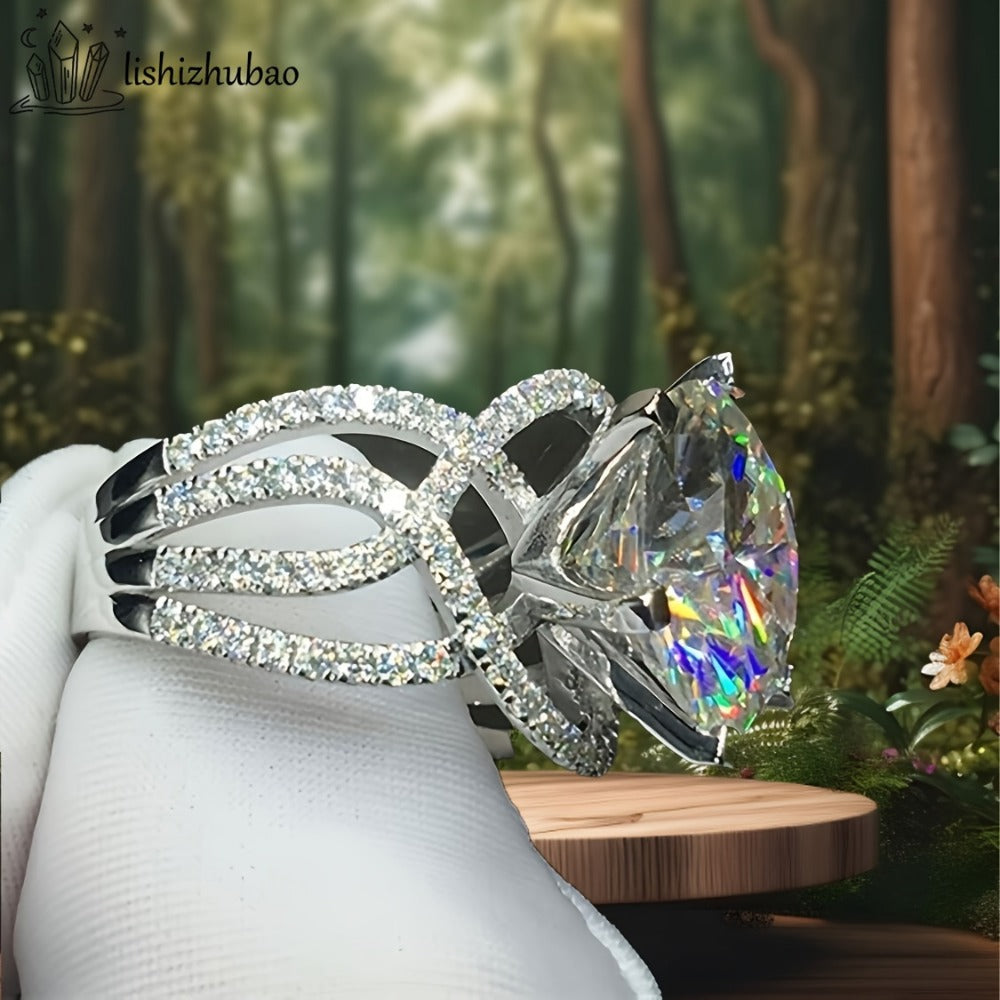 1PC S925 Silver Inlaid 4 Carat Moissanite Ring Fashion Retro Flowers Lotus Shape Elegant Temperament Men And Women Alike Gift For Your Favourite Her Him Holiday Gift Valentine's Day Anniversary Gift
