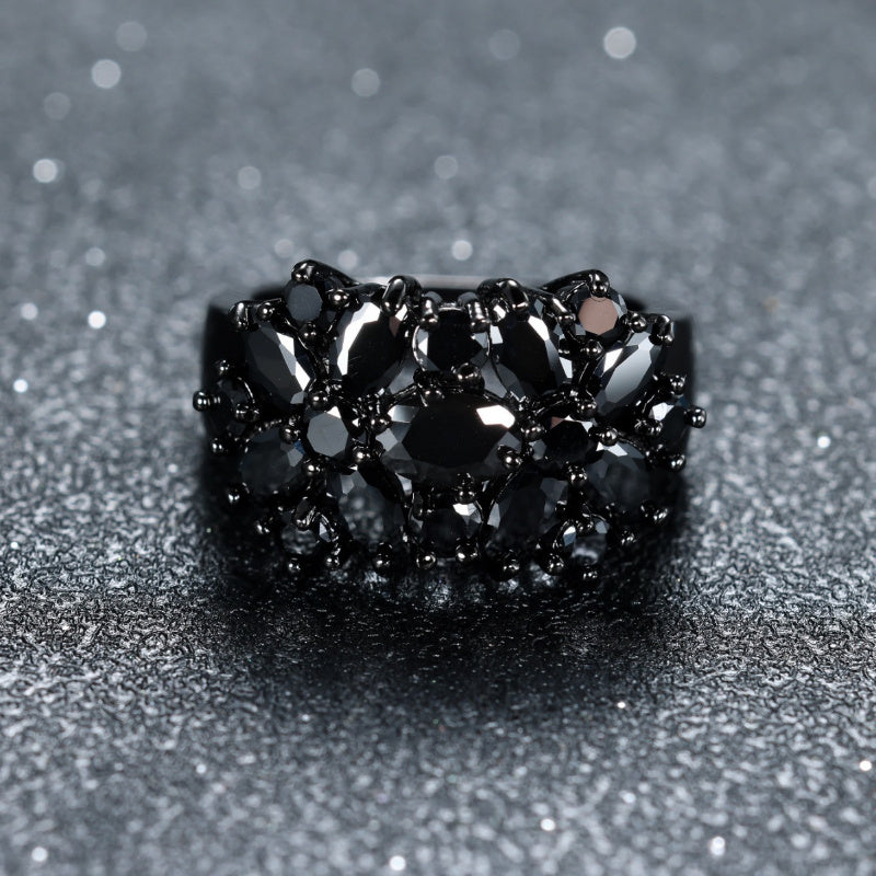 1pc Black Full Star Zirconia Ring Creative Retro Fashion Temperament Senior Sense Ring for Men And Women