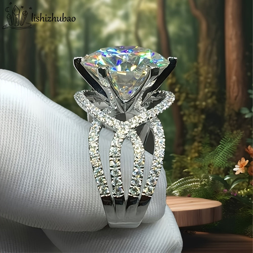 1PC S925 Silver Inlaid 4 Carat Moissanite Ring Fashion Retro Flowers Lotus Shape Elegant Temperament Men And Women Alike Gift For Your Favourite Her Him Holiday Gift Valentine's Day Anniversary Gift